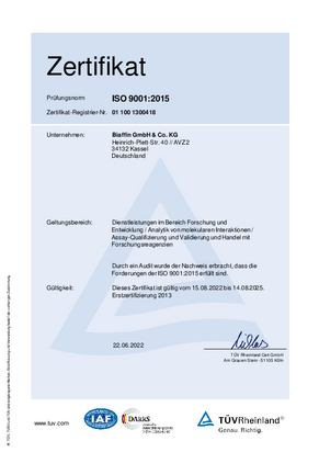 Biaffin DIN ISO 9001:2015 Zertifikat