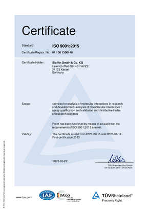 Biaffin DIN ISO 9001:2015 certificate